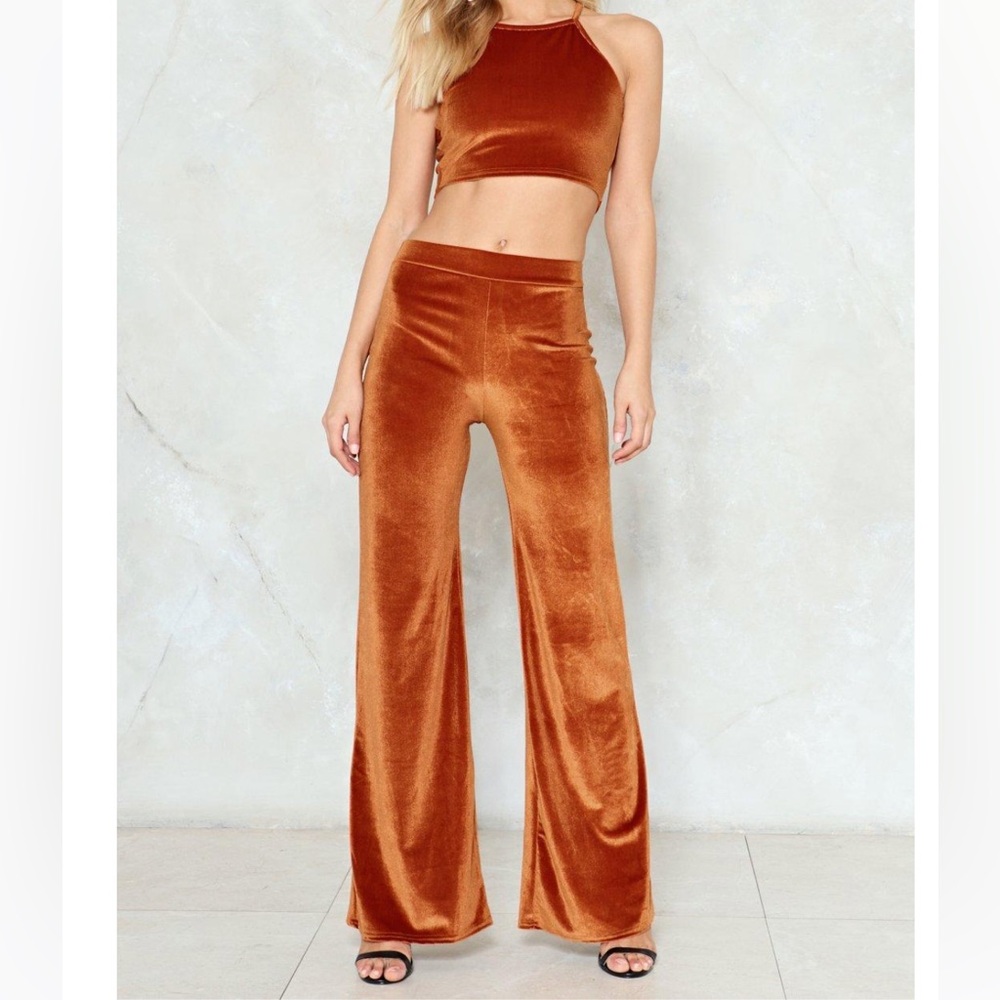 NASTY GAL Velvet Orange Two-Piece Set